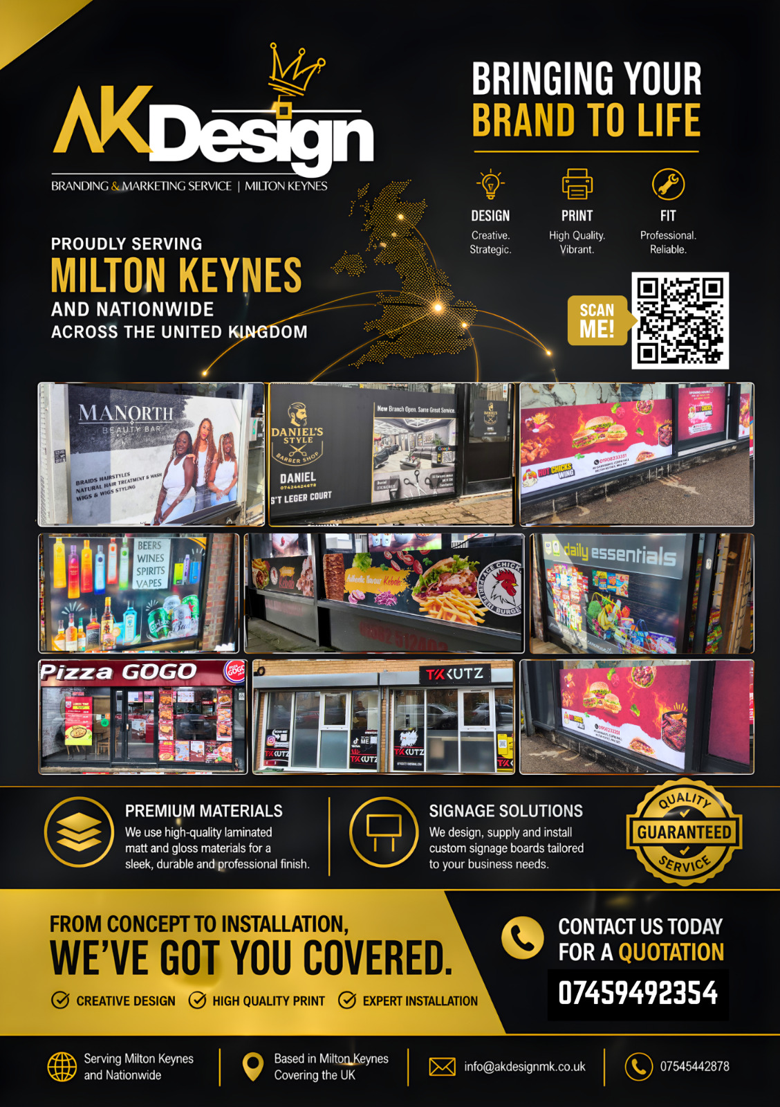 AK Design shopfront signage projects in Milton Keynes